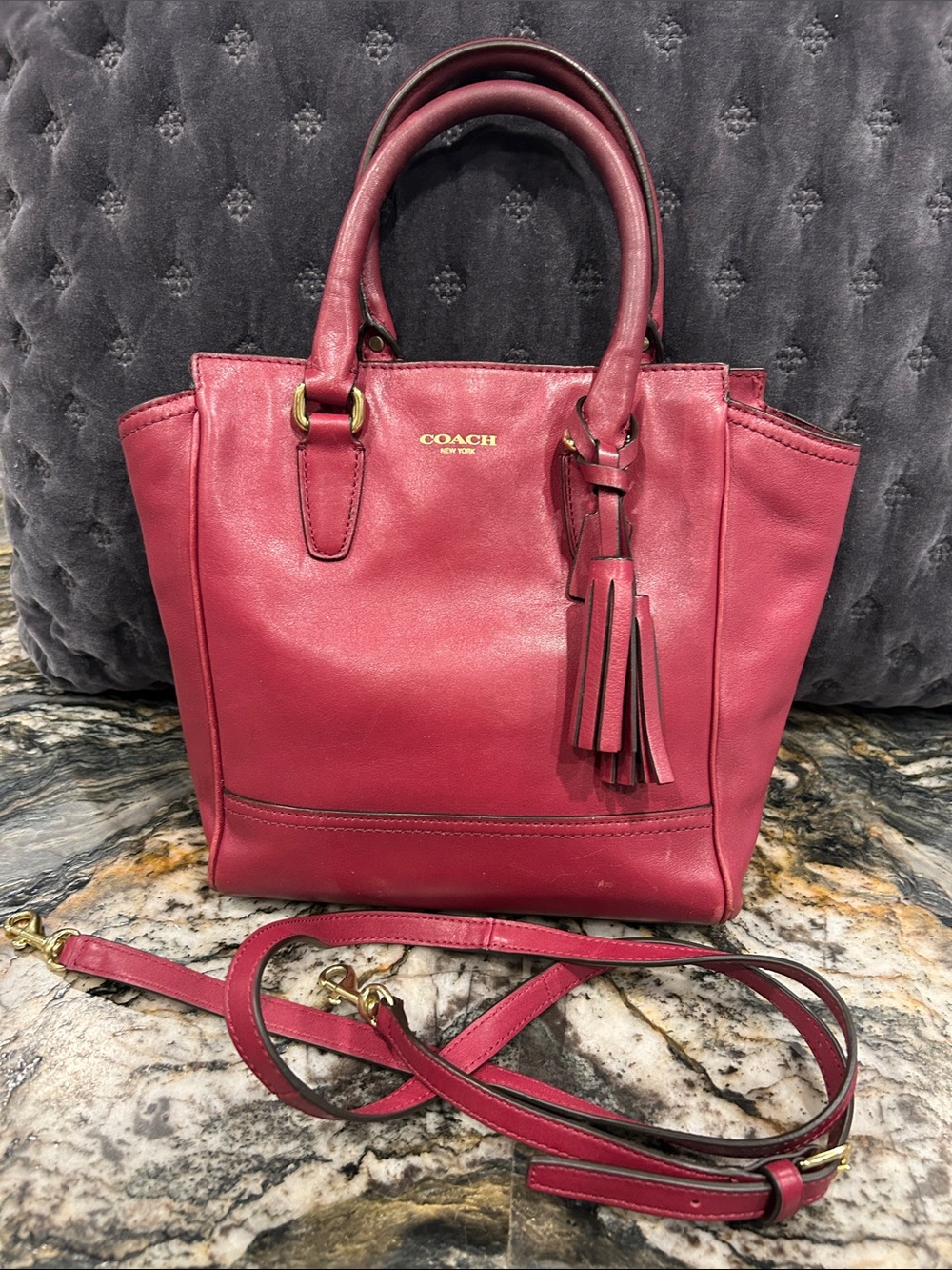 COACH Wine Leather Satchel with Tassel